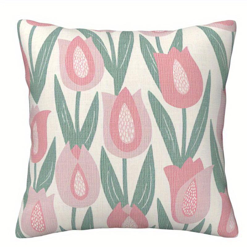 Чехол на подушку Fresh Pink Green Floral D Двусторонний полиэстер Чехол для подушки Декор с ромашками и тюльпанами Подарок для любителя цветов