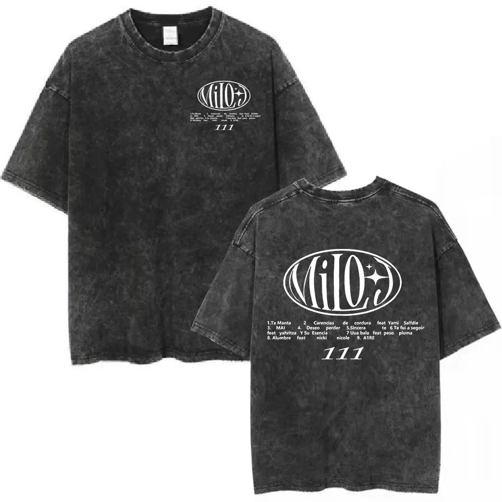 Rapper Milo J Logo Vintage Washed T Shirts Men Women Clothing Harajuku Hip Hop Tshirt Cotton Short Slevee Tshirts Streetwear