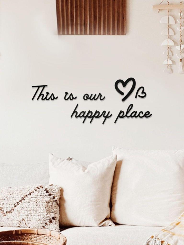 This Is Our Happy Place Written Decorative Wooden Wall Sticker Home Office Living Room Wall Decoration and Ornament