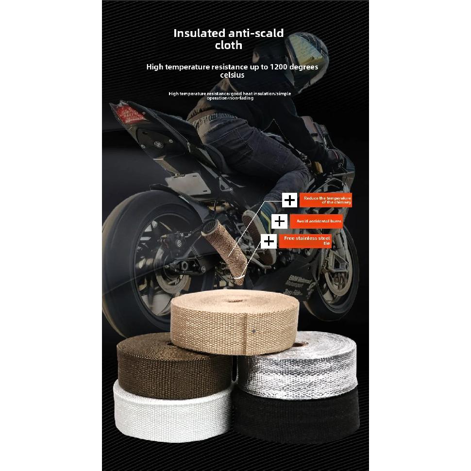 Lava Fiber Heat Shield Car Motorcycle Exhaust Thermal Tape Header Pipe Heat Wrap Tape Thermal Protection with Stainless Ties