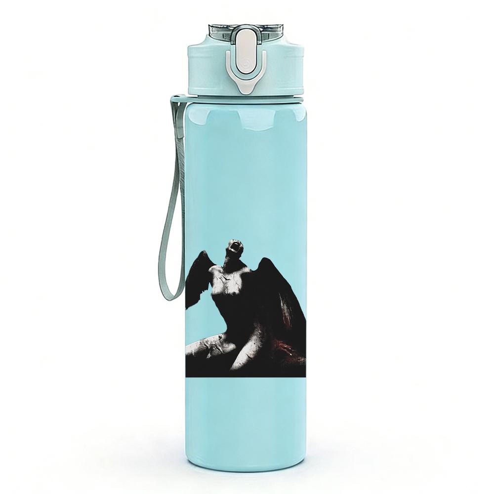 1PC Tiny airplane simple line sketch print 750ml colorful plastic sports water bottle leakproof pop up lid with straw for outdoor work home use