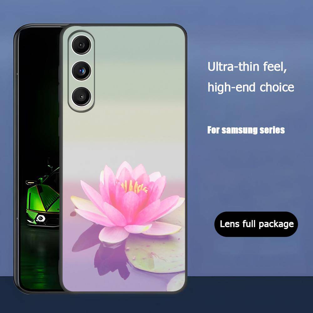 Цветы лотоса для Samsung Galaxy S25 S24 S23 Ultra S22 S21 Plus S20 Черный Мягкий Силиконовый Защитный Чехол