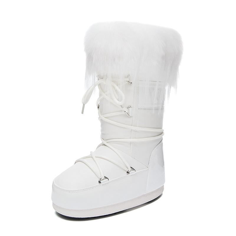 Moon MOOON зимние ботинки-луноходы на толстой подошве с внутренней высотой, женские 2025, зимние утепленные теплые водонепроницаемые хлопковые ботинки, нескользящие, с мехом на голенище