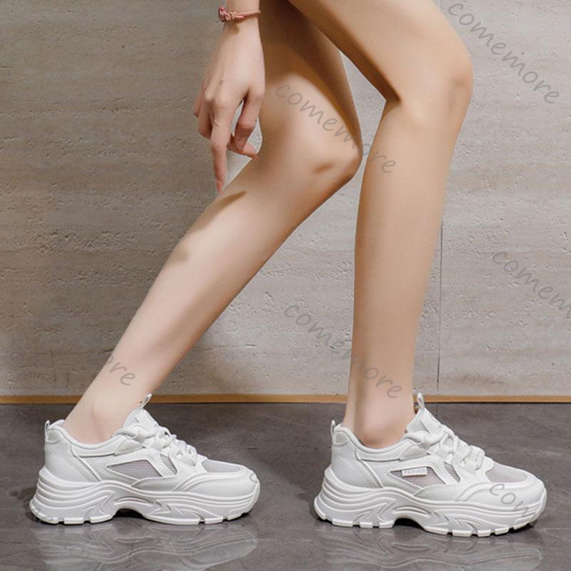 Fashion Comemore Platform Sneakers for Women Spring Summer Mesh Breathable Women's Sport Shoes Casual Solid Lace Up Chunky Heeled Tenis