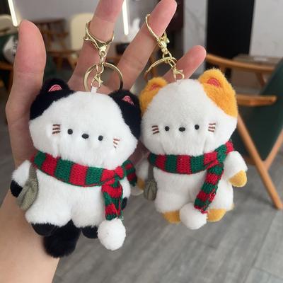 Нежный Дорожный Котенок Плюшевый Кот Сумка Подвеска Колокольчик Шарф Плюшевый Брелок для Ключей Милая Плюшевая Кукла Кота из ПП Хлопка Брелок Рождественский Подарок