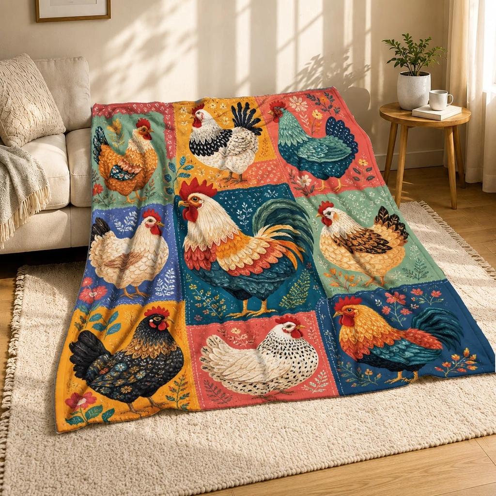 Patchwork Chicken Coral Fleece Blanket