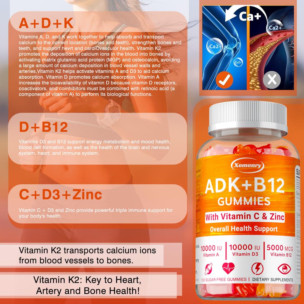 Vitamin B12 gummies, containing vitamin D3 and K2 extracts, an adult multivitamin, gentle and easily absorbed, with a potent formula.
