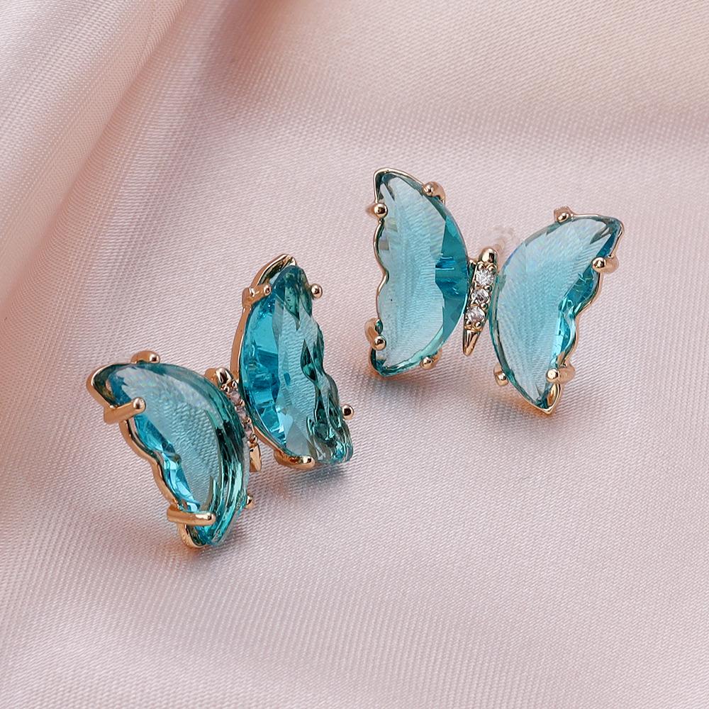 A Pair 15×20mm Copper Earrings Crystal Glass Colorful Butterfly Shaped Ear Hooks Diy Women's Exquisite Gift Accessories
