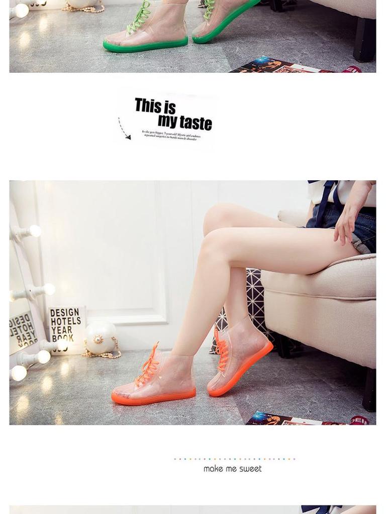 Jelly Transparent Non-Slip Waterproof Rain Boots for Women, Short Tube with Velvet Cotton, Fashionable Rubber Over Shoes for Summer.