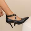 Fashion Pumps High Heel Women New Cross Straps Buckle Wedding Shoes Shallow Pointed Single Shoes Model Nightclub Sexy Plus Size 34-48