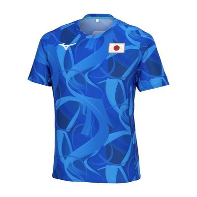 Mizuno Футболка с логотипом JAPAN, вдохновленная игроками, унисекс, доступны детские размеры, MUGEN GRAPHIC 32MABPC1, цвет Directoire Blue, размер 140