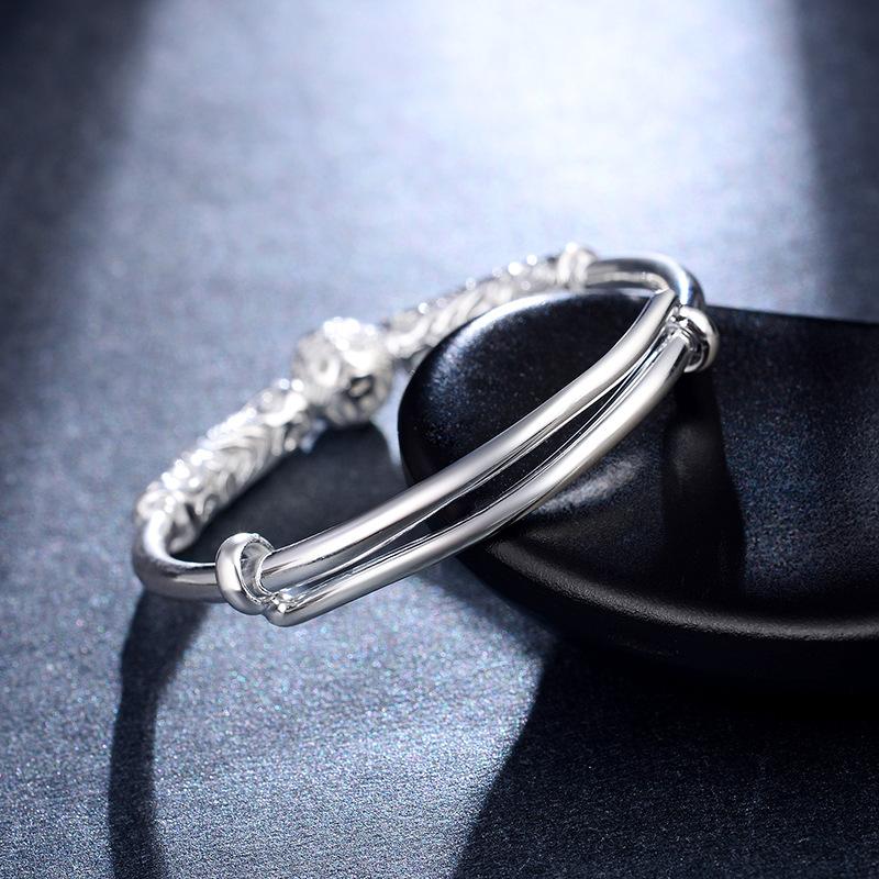 S990 Foot Silver Baby Bracelet with Ball Pattern, Male and Female Pair, Push-pull Style, First Birthday Gift for Infants and Children