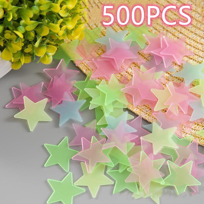 500PCS  Living Bedroom Luminous Fluorescent Color Decal Home Decor Stars Glow Wall Stickers Baby Kids
