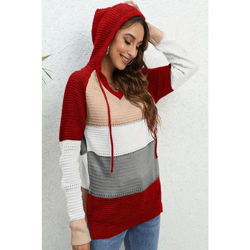 Женская мода повседневная осень-зима с цветным принтом и капюшоном с длинным рукавом