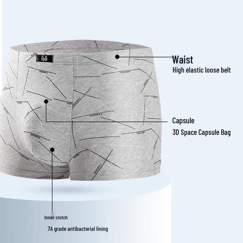 Hengyuanxiang Мужские бамбуковые трусы-боксеры большого размера 7A, антибактериальные, хлопковые, 4 штуки