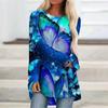 Blue Purple Butterfly 3d Print Long Sleeve T-shirt Women Fashion Crewneck Tunic Tops Women Floral T Shirt Breathable Tshirt Lady