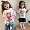 Девочки Весна & Осень Корейский Стиль Два в Одном Мультяшный Принт Лонгслив Футболка - Стильная & Повседневная