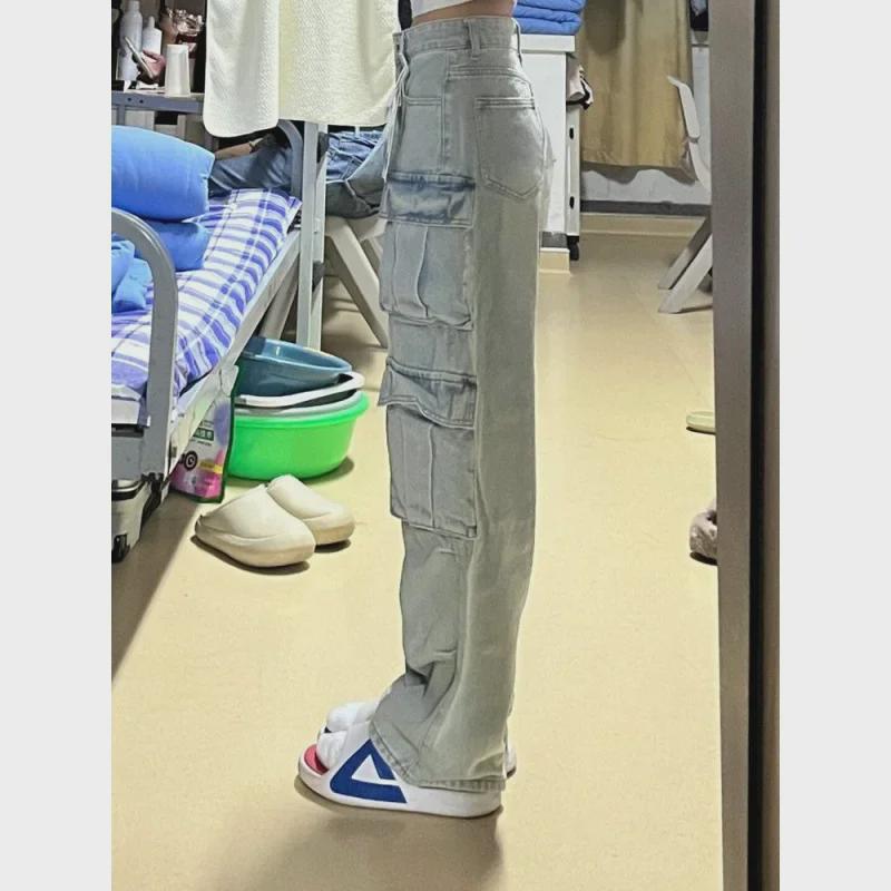 Женский комбинезон High Street Slim 2024 года: Повседневные брюки прямого кроя с широкими штанинами и высокой талией.