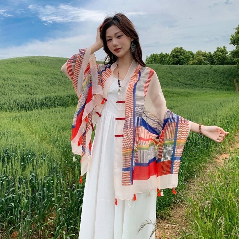 Paisley Sunscreen Scarf Shawl Knot Button National Style Cloak Elegant Cardigan Cape  Beachside