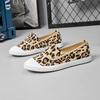 Autumn New Womens Leopard Print Canvas Slip-On Shoes Flat Comfort Casual Sneakers Breathable for Students Daily Walking Sneakers