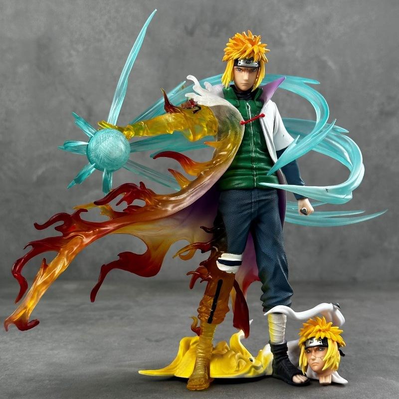 Статуэтка Naruto Minato Namikaze «Желтая Вспышка» из серии GEM, 26 см, Световая фигурка с двумя вариантами головы, Коллекционный дисплей из аниме