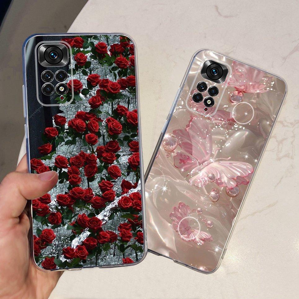 Transparent Soft TPU Coque For Xiaomi Redmi Note 11 Pro 4G 5G Note 11 11s Case Women Girly Fashion Flower Butterfly Funda Shell