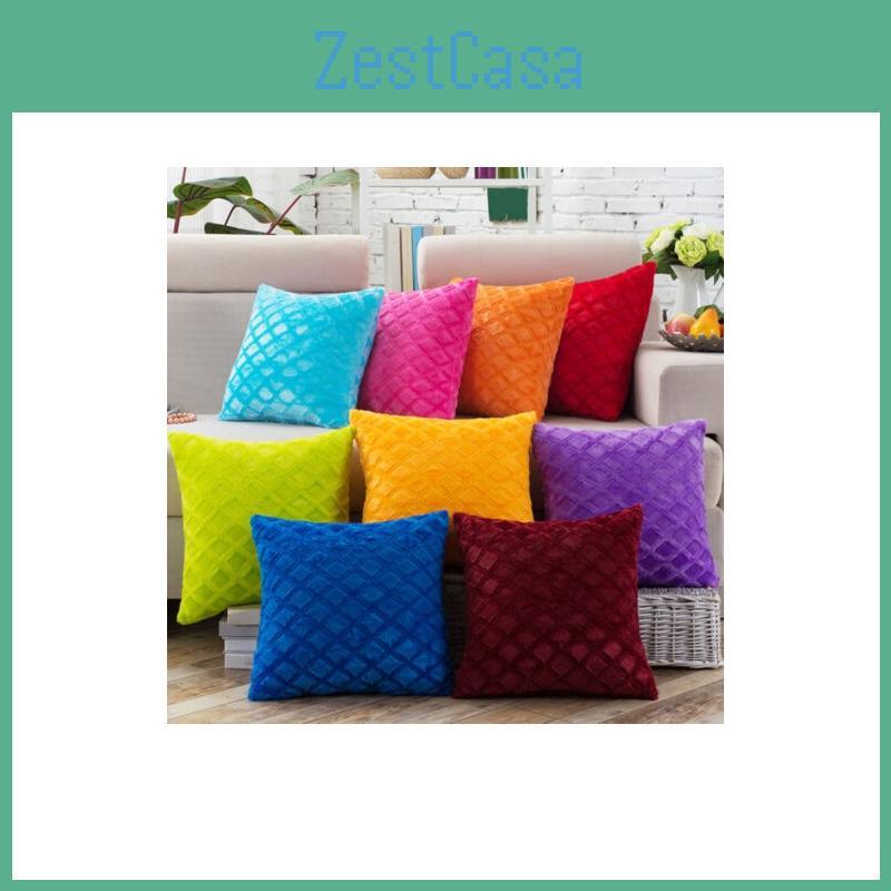 Vibrant Solid Bright Color Grids Checks Decorative Pillow Soft Velvet Cushion Cover
