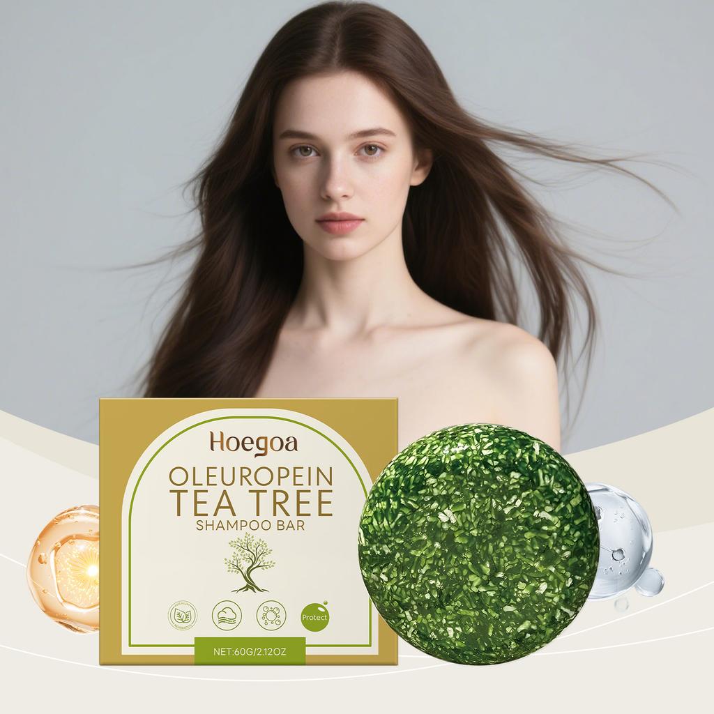 Hoegoa Oleuropein Tea Tree Shampoo Bar, Solid Shampoo Soap, Deep Clean Scalp, Nourish & Strengthen Hair Roots, Boost Hair Fullness