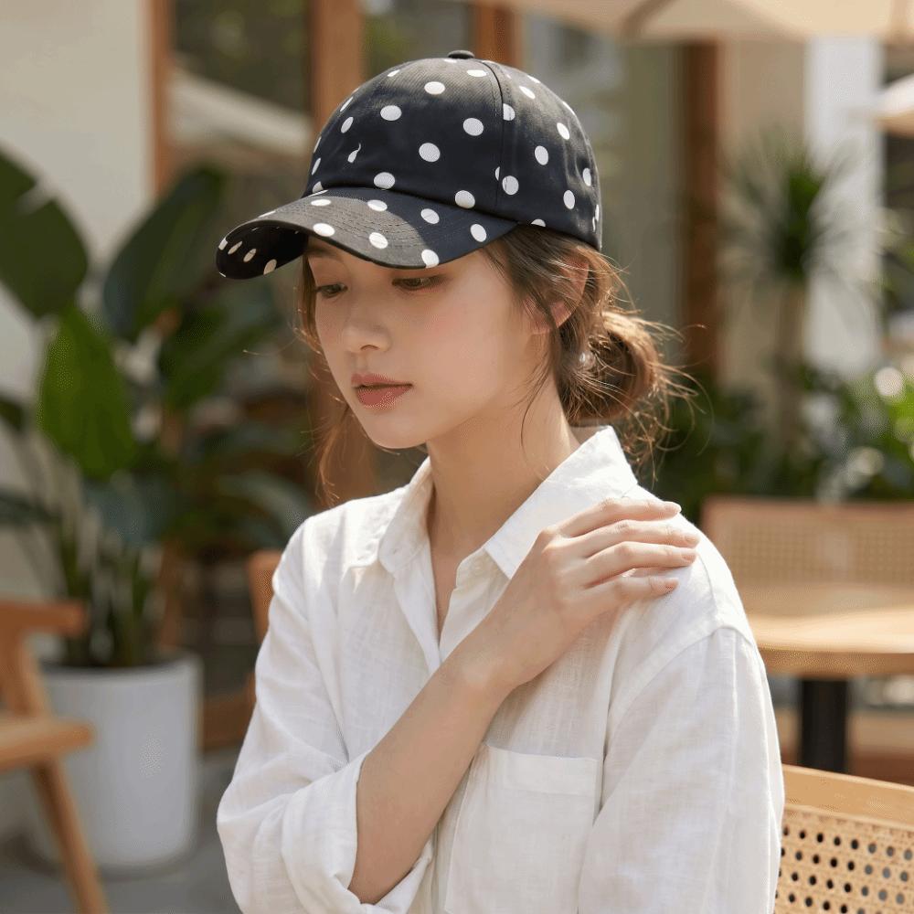 Soft Brim Polka Dot Baseball Cap Polyester Sun Hat Japanese Peaked Hat Women