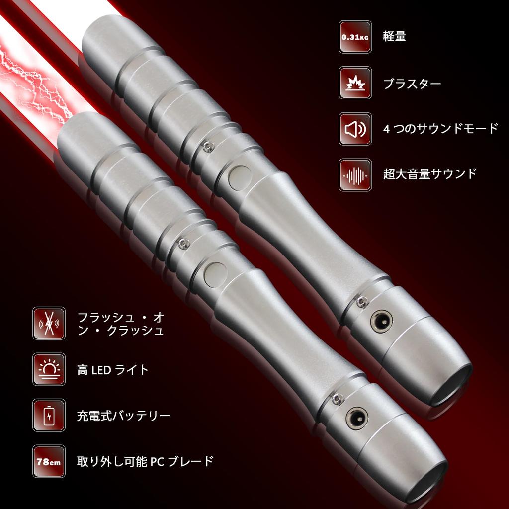 YDDSABER Lightsaber LED Blade Metal Hilt Force FX Lightsaber Sound Effect Sensor Equipped with Rechargeable Light Up Sword (Silver Hilt Red Blade)