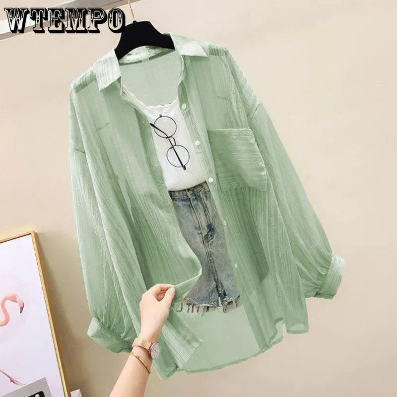 WTEMPO Одежда для защиты от солнца, женский кардиган, тонкое пальто, летняя шифоновая блузка, корейская версия, темперамент, свободная