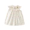 Summer Girls Cotton Shirred Dress With Ice Cream And Heart Embroidery Print Cute Casual Dress For Little And Middle Kids