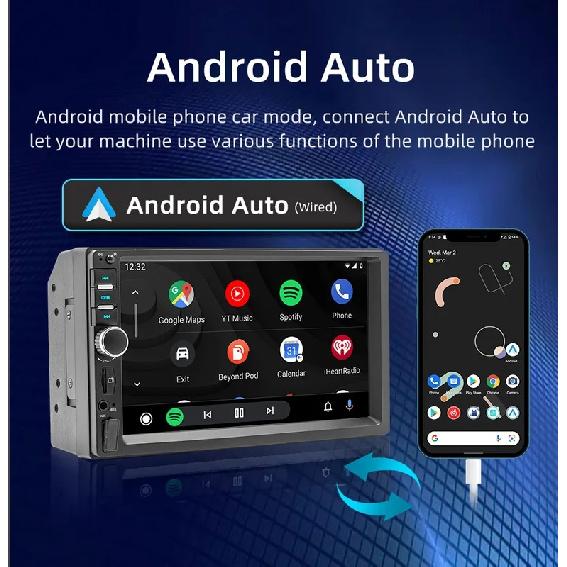 BQCC 7" 2Din/1 Din MP5 Car Player Mirrorlink wired Android AUTO/CarPlay BT AUX Colorful lights FM Car Radio F7018C