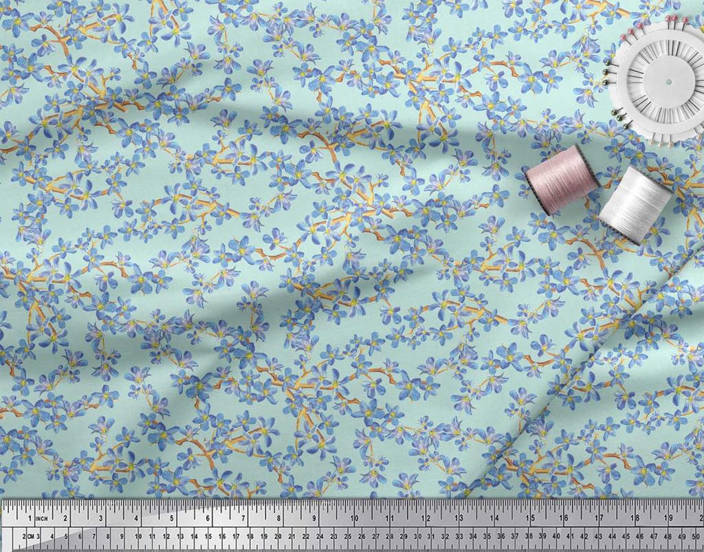 Soimoi Черная поли ткань крепа Не забудь меня, ткань с цветочным принтом Буша 1 ярд 42 дюйма