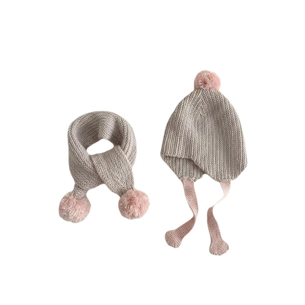 Ear Cap Wool Beanie Hat Fur Ball Warm Knitted Cap Cute Children Scarf Hat Set Girls