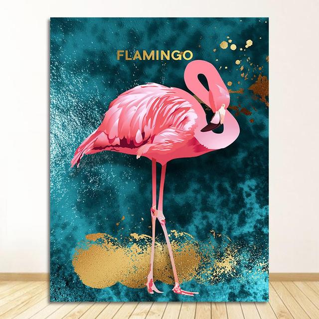 Золотой фламинго, синее море, фотопринт, картина с изображением животных, современный настенный художественный постер, украшение для дома 4-67, скандинавская картина на холсте, романтическая