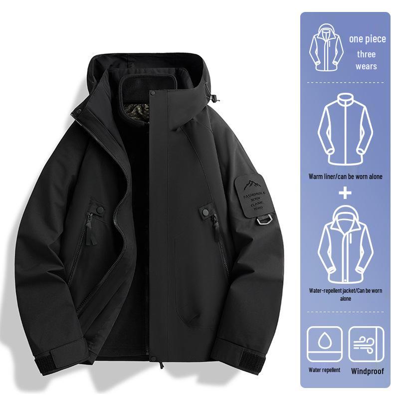 Унисекс ветровка три в одном: Теплый, Водонепроницаемый и Отстегивающийся для Осеннего и Зимнего Альпинизма