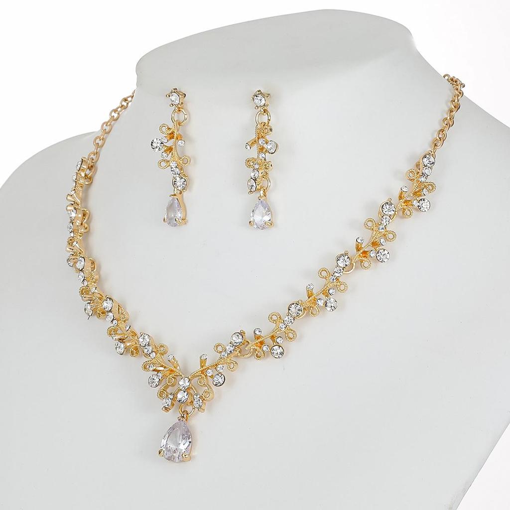 Bridal Wedding Necklace Earrings Set Women'S Clip Zircon Series Diamond Crystal Clavicle Chain Evening Dress Accessories
