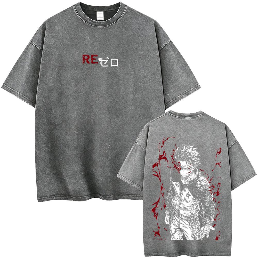 Стиранный винтажный аниме Re:ZERO Начинаю новую жизнь в другом мире Футболка Субару Нацуки Графическая футболка Мужская Женская Оверсайз футболки