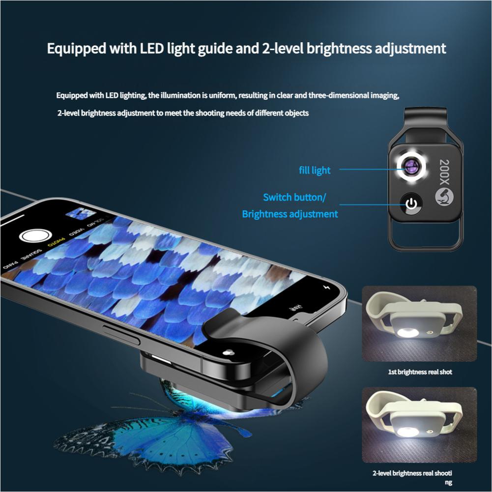High-Definition 200x Portable Microscope for Mobile Phones with CPL for Children's Science Education & Biological Experiments