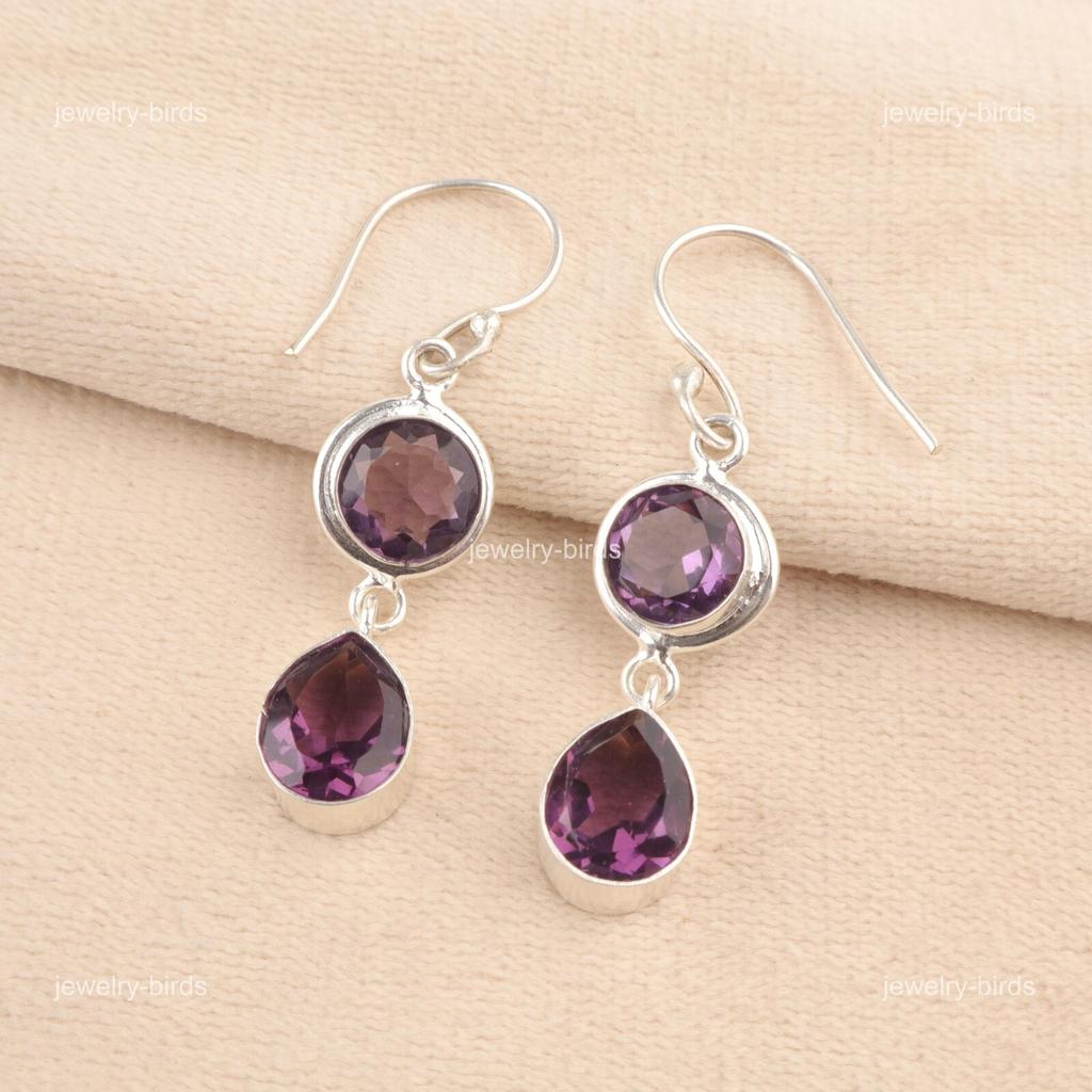 Натуральный Аметист Крючок Подарок Сестре Висячие Бохо Серьги из Стерлингового Серебра 925 пробы EE-142-2