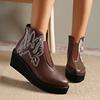 Женские ботильоны на танкетке с вышивкой Дизайнерские туфли в стиле ретро на среднем каблуке Трендовые зимние новые классические готические кожаные ботинки Botas De Mujer