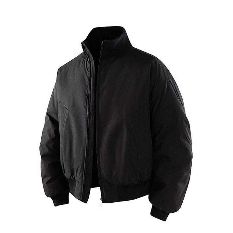 Men S Cropped Stand Collar Solid Color Plus Size Pilot Jacket