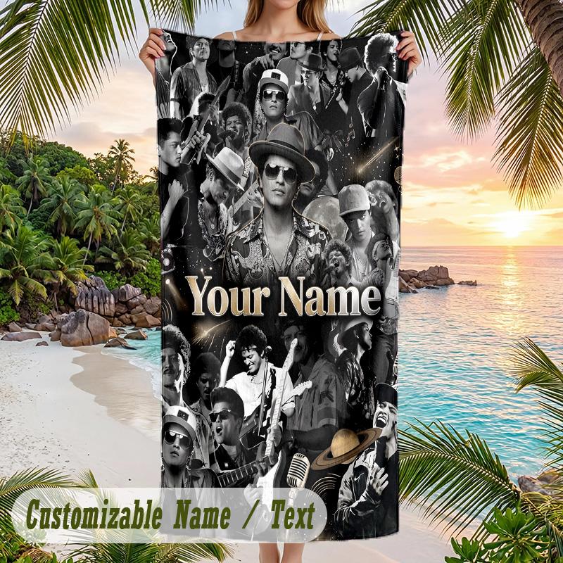 Bruno Mars Beach Towel, Personalized Custom Name Text, Quick Dry Large Absorbent Towel For Beach Pool