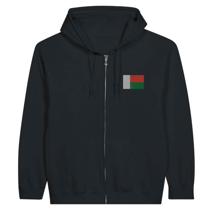 Sweat à capuche à Fermeture éclair - PIXELFORMA - Drapeau de Madagascar - Noir - Manches longues - Col capuche