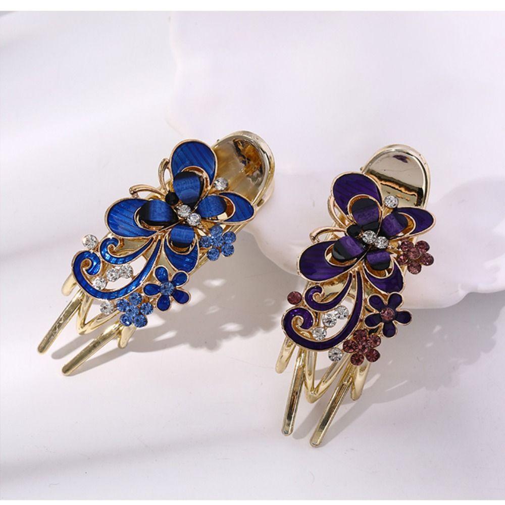 Головной убор Заколка для волос из кожи аллигатора Заколка для волос с цветком и стразами Коготь-бабочка Аксессуары для волос