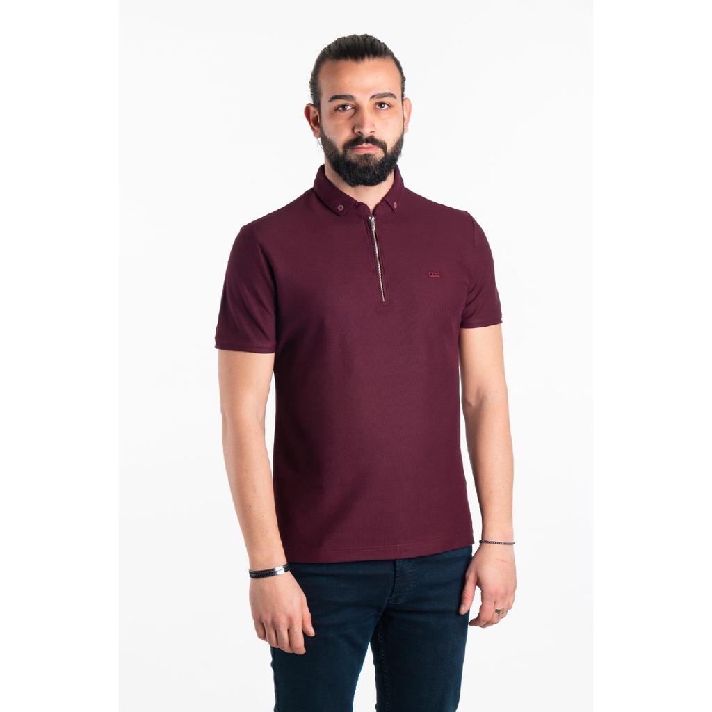 Мужская черная футболка с воротником-поло с молнией и деталями