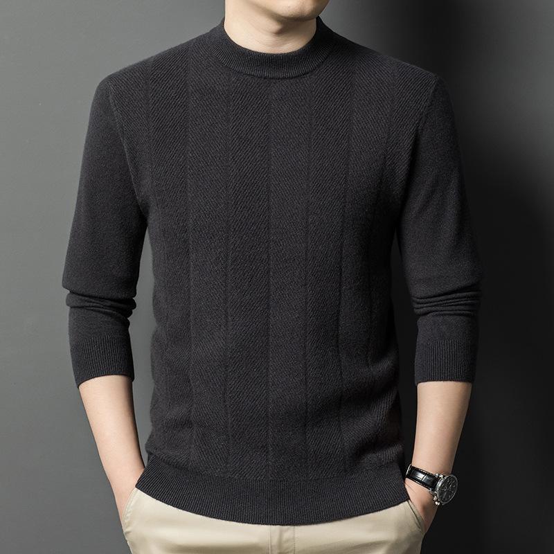Autumn And Winter Men'S 320G Pure Cotton Wool Bottoming Sweater, Crew Neck Pullover Fashion Puyuan Wool Sweater