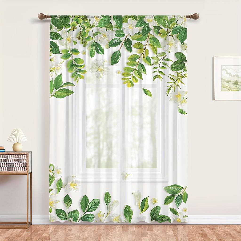 2 шт. Прозрачные шторы с узором «зеленая лоза» для оконных карманов, шторы для спальни, гостиной, украшения дома