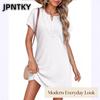 Женские модные летние весенние повседневные платья JPNTKY однотонные с принтом, с V-образным вырезом, с коротким рукавом